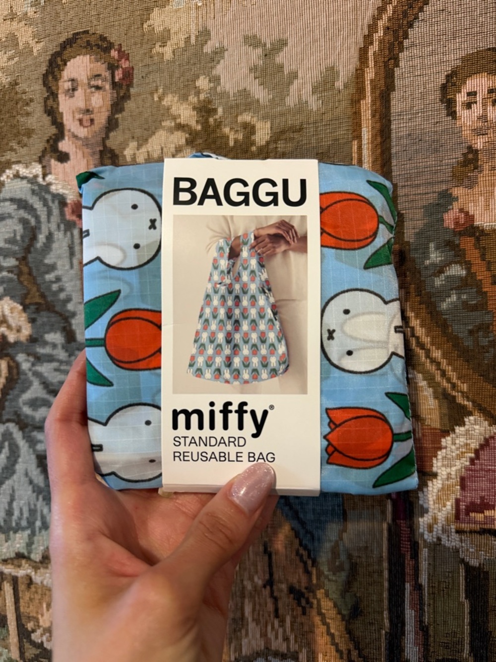 BAGGU Miffy Reusable Bag - Blue with Orange Tulips